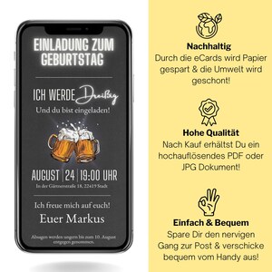 eCARD 18. 20. 30. 40. 50 Geburtstags Party Einladung Whatsapp I Einladung Geburtstag Text kurz I Digitale Einladung Geburtstag Bier animiert Bild 8