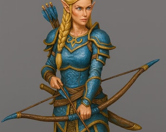 Elf Archer Female Statue – Fantasy Warrior STL Digital Download | 3D Printable Model for Tabletop & Display
