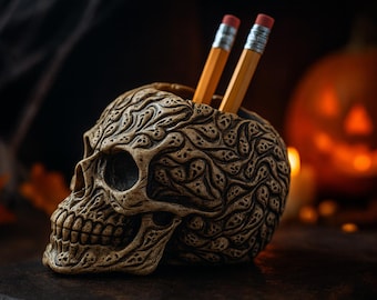 Soul Swarm Skull Pen Holder STL – Ghost-Face Pen Cup Desk Organizer 3D Print File