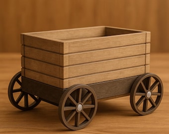 Rustic Wagon Planter STL | Mini Wheelbarrow 3D Print File | Small Plant Pot | Succulent Planter | Digital Download Garden Decor