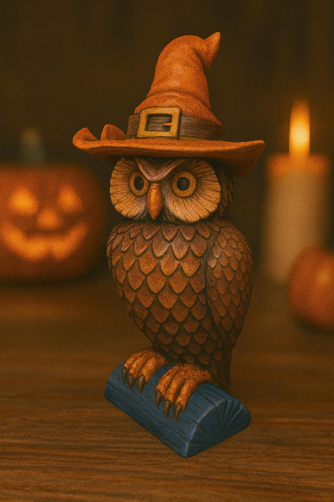 フクロウの魔女の置物 | 室内装飾用のフクロウの像 | 3Dプリント可能な