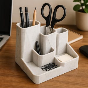 Marble Desk Organizer – Modern Multi-Compartment Pen, Pencil & Office Supplies Holder | 3D Print Digital File