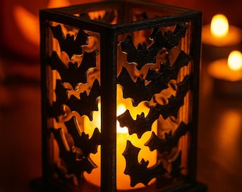 Fladdermuslykta – Gotisk Halloween-ljusstake – Digital nedladdning för 3D-utskrift i STL | LED-värmeljuslykta