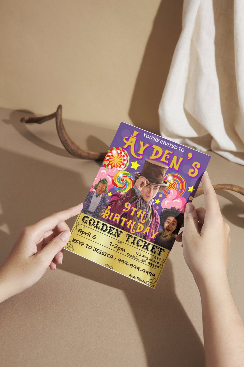 Willy Wonka Theme Party Invitation - Customize Golden Ticket Invite ...