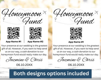 Elegant Honeymoon Fund Sign- Downloadable QR Code for Newlyweds- Stylish Wedding 8x10 Sign- Honeymoon Fund Sign with QR Code Venmo QR Option