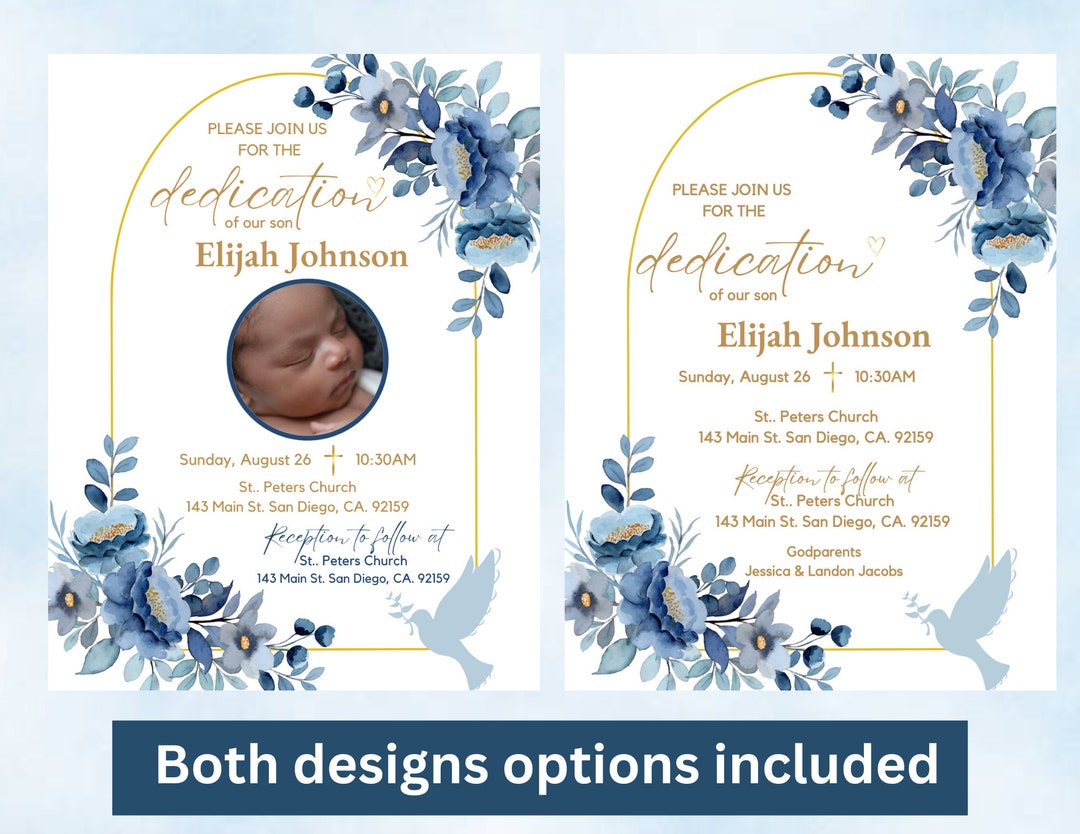 Baby Boy Dedication Digital Invitation Photo Upload Option Birth 