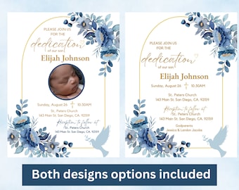 Baby Boy Dedication Digital Invitation - Photo upload option - Birth Announcement Invite - Editable Baby Christening Printable Flyer