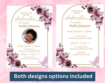 Baby Girl Dedication Digital Invitation - Photo upload option - Birth Announcement Invite - Editable Baby Christening Printable Flyer