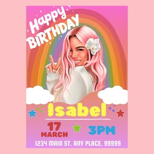 Faire-part d'anniversaire personnalisé de Karol G, modèle d'invitation imprimable de Karol G, personnalisé Manana Sera Bonito Evite, carte numérique pour les fans de Karol G