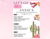Modern Pink Rodeo Bachelorette Weekend Itinerary - Cowgirl Digital Itinerary - Printable Bridesmaids Schedule- Editable Nashville Theme