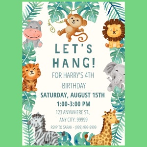 Personalized Zoo Birthday Invitation- Zoo theme Invite for kids - Printable Zoo digital Invitation - Baby Animals Instant Download Invite