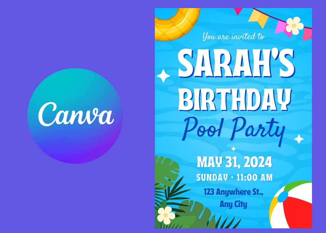 Personalized Summer Pool Party Digital Invitation - Pool Birthday ...