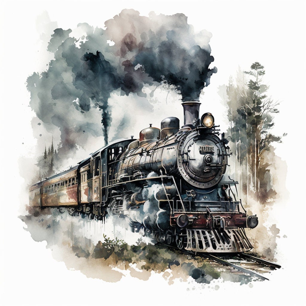 Steam Train Watercolor Train Boys Clipart Nursery Etsy