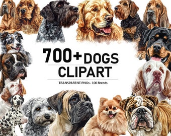 Dog Clipart Bundle, 700 Watercolor Dog Clipart Sublimation Designs, Dog Breeds PNG File,Cute Dogs Digital Illustration, PuppyPortrait Prints