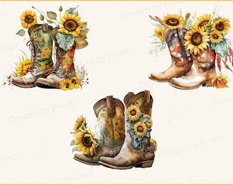 Cowgirl boots png,boots sublimation designs downloads,watercolor boots,cowgirl shirt design,printable,sublimation graphics,boots with flower