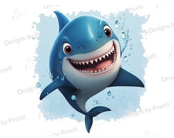 Shark Clipart, Cute Shark, Sharks, Shark Party, Digital Clip Art