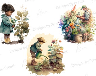Garden digital/Watercolor gardening clipart, Garden SVG File, Gardening SVG, Plant Lover SVG Bundle, Garden Png, Instant download