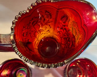 Imperial Glass Ruby Red Carnival Sunset Field Flower Pitcher W 4