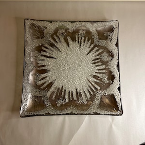 Vintage Atomic Splash 11” Square Tray Dorothy Thorpe Sterling Overlay