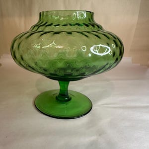 Vintage Empoli Italian Hand Blown Emerald Green Footed Vase