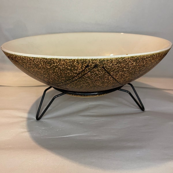 Awesome Vintage Stoneware Serving Bowl with Hairpin Meal Stand.