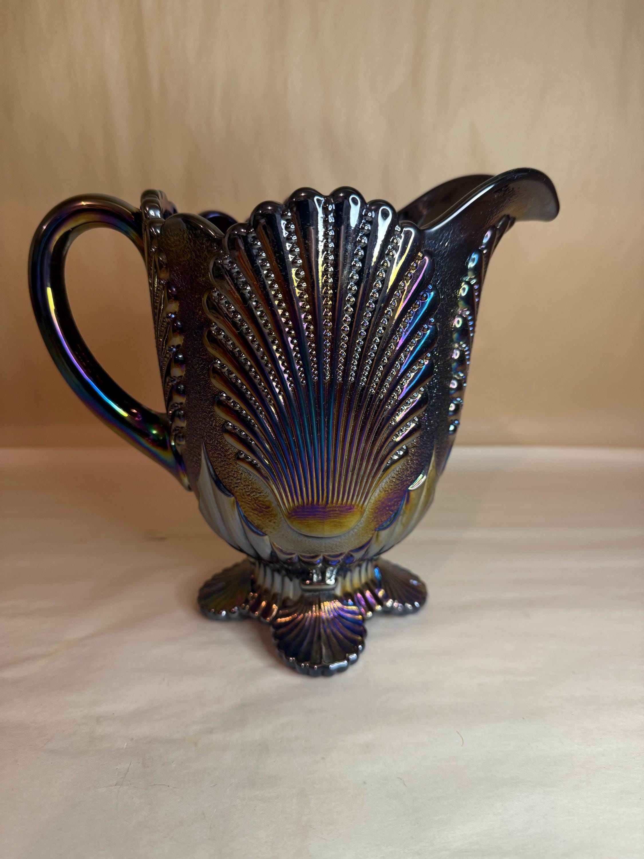 Mosser Crystal Opalescent Beaded Seashell Pitcher