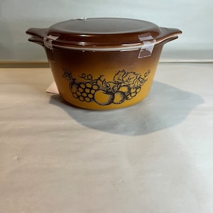 Vintage Pyrex Old Orchard Brown 1970s 1 QT Casserole Dish With Lid #473