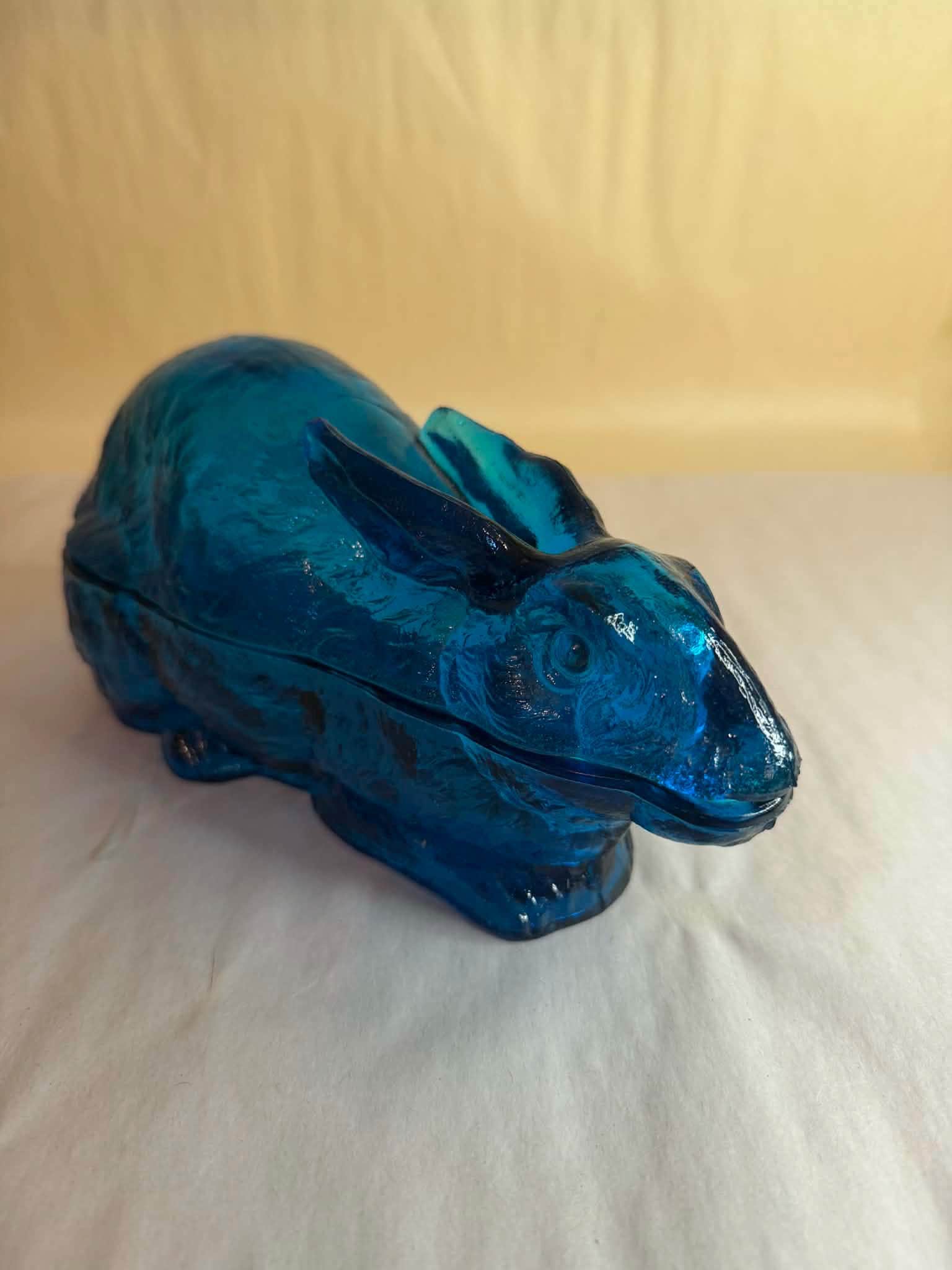 Vintage Imperial Colonial Blue Glass Rabbit Large Candy Dish - Etsy