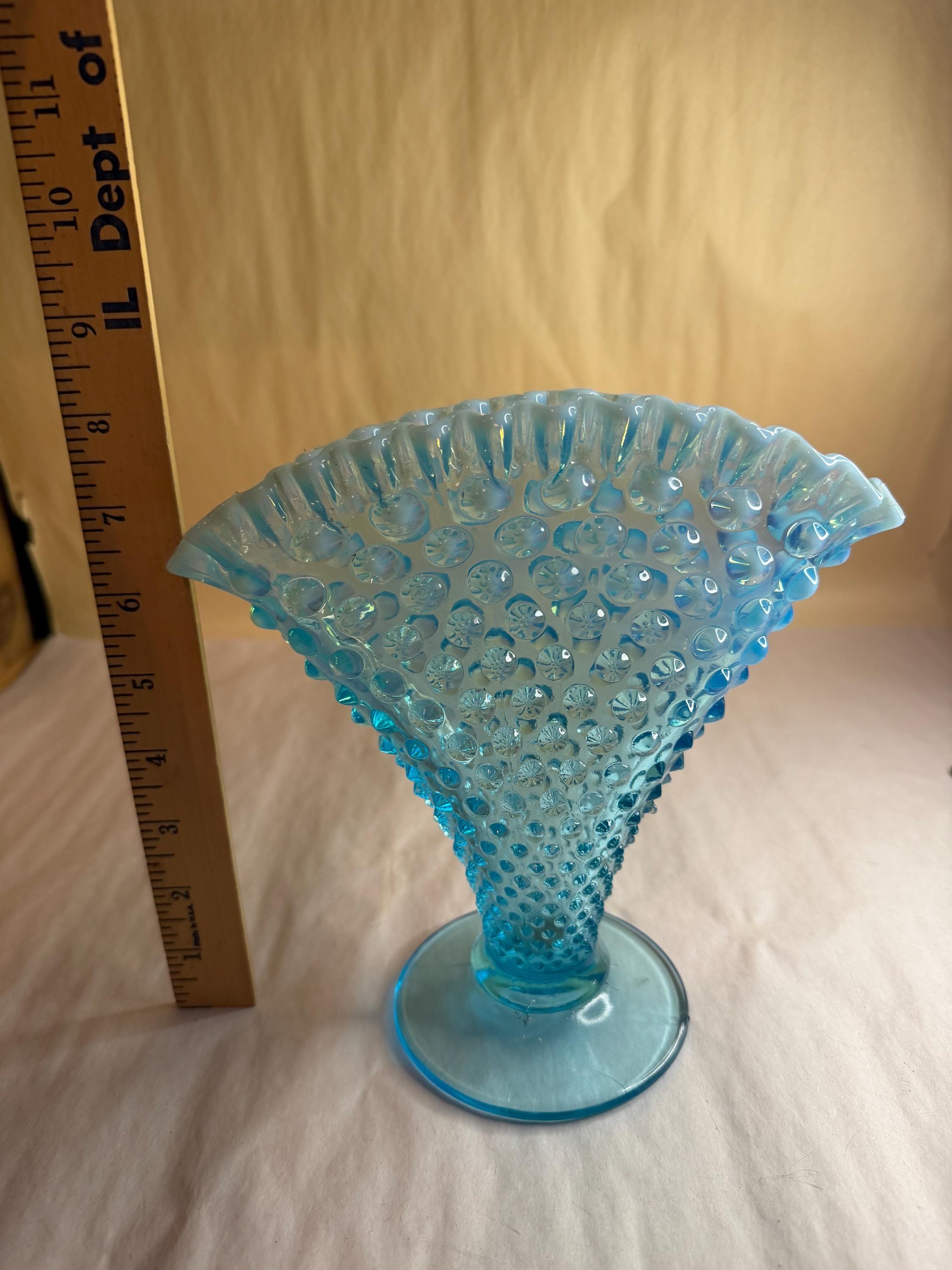 Fenton Hobnail Fan Vase Opalescent Blue Art Glass Ruffled Edge 8inch - Etsy