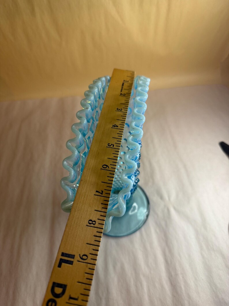 Fenton Hobnail Fan Vase Opalescent Blue Art Glass Ruffled Edge 8inch - Etsy