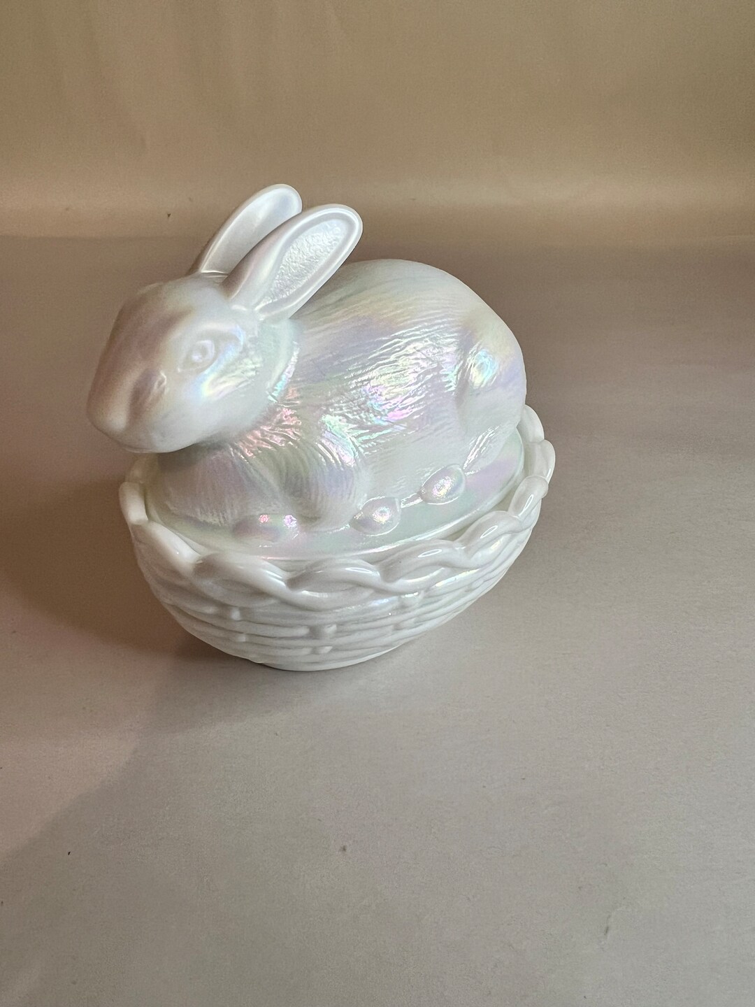 Milk Glass Carnival Bunny on Basket Candy Dish - Etsy