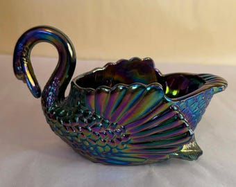 Vintage Westmoreland Red Carnival Glass Swan Nesting Dish and Lid