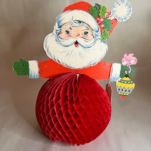 Vintage Eureka Santa Face Diecut Honeycomb Tissue Centerpiece Christmas Decor