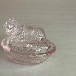 Mini Pink Depression Glass Style Cow on Nest Salt Cellar