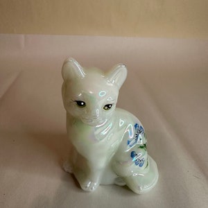Vintage Fenton Hand Painted and Signed Carnival Glass Cat