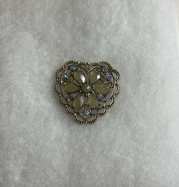 Vintage Filigree Heart Brooch Pendant - image 1