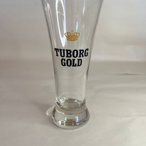 Vintage 1970&#39;s Set of 4 Tuborg Gold Beer 10 oz. Pilsner Barware Glass Logo Danish