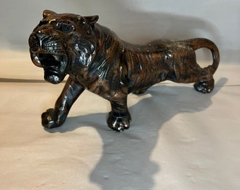 Vintage Art Deco Skulptur Jaguar Panter Leopard Djur Bronsstaty