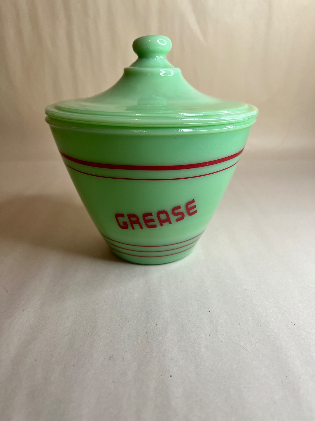 Jadeite Grease Jar With Red Lettering Etsy