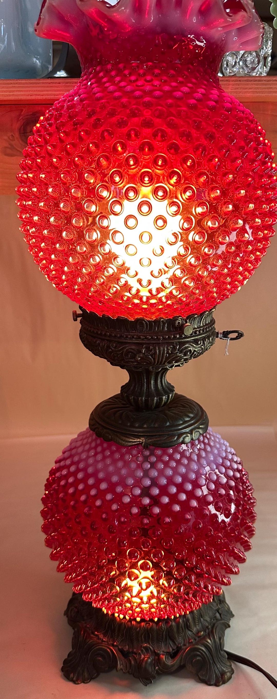 Vintage Fenton Cranberry Opalescent Hobnail Large Table Lamp - Etsy