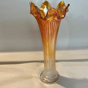 Fenton Marigold 9in Ribbed Swung Vase