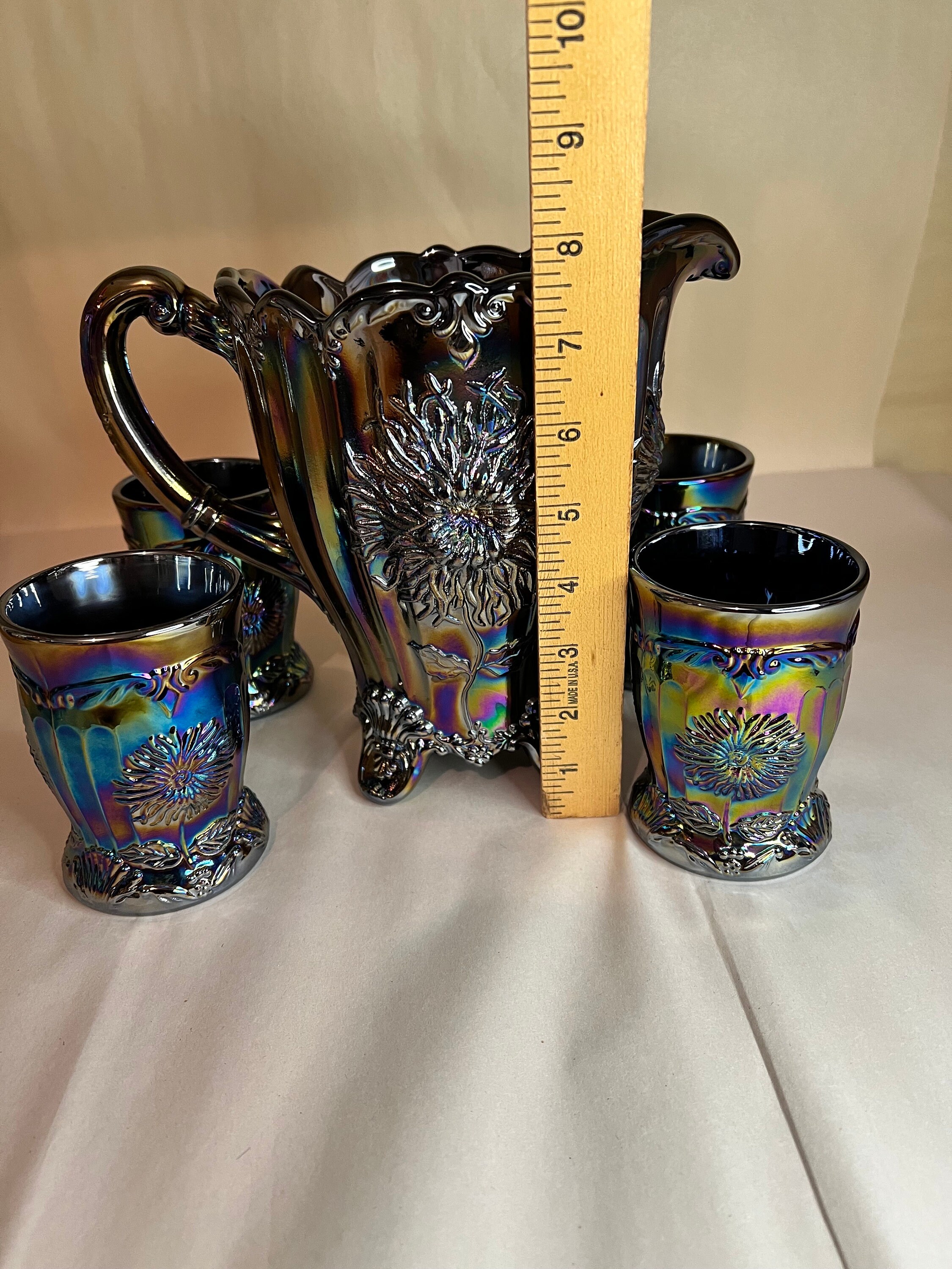 Mosser Glass チェリー カーニバルガラス 蓋付ジャー 高さ25cm Mosser Amethyst Carnival Dahlia Pitcher Set W 4 Tumblers - Etsy