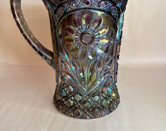 Vintage Imperial Carnival Mayflower Daisy Amwthyst Carnival Pitcher