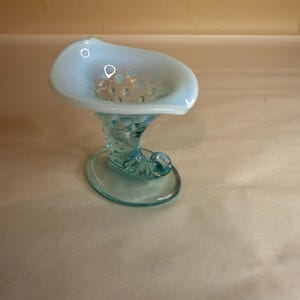 Fenton Blue Opalescent Hobnail Cornucopia
