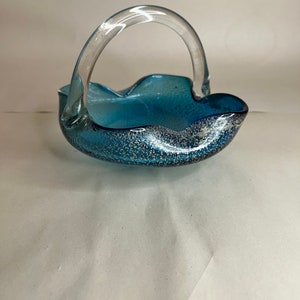 Vintage Murano Glass Blue Basket