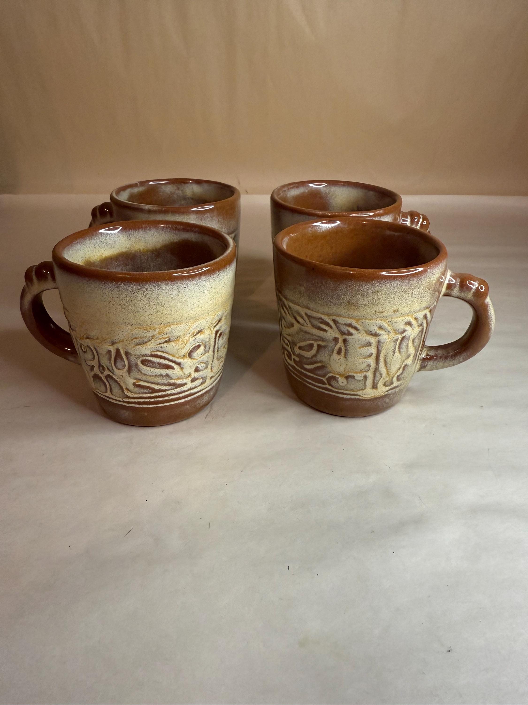Vintage Frankoma Pottery Mayan Aztec Cups Set of 4 - Etsy