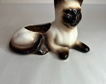 Vintage California Pottery Siamese Cat Figurine Planter
