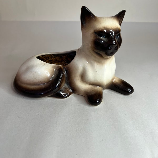 Vintage California Pottery Siamese Cat Figurine Planter