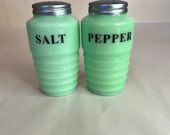 Jadeite Green Barrel Salt and Pepper Shakers