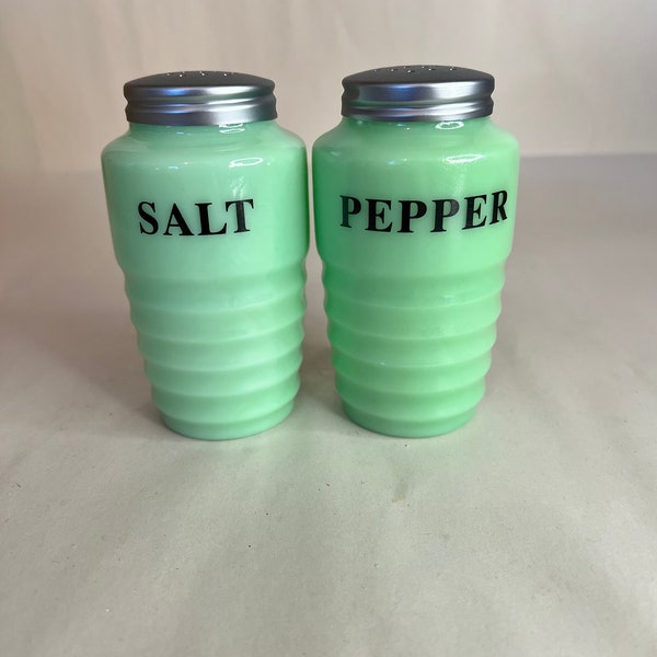 Jadeite Green Barrel Salt and Pepper Shakers